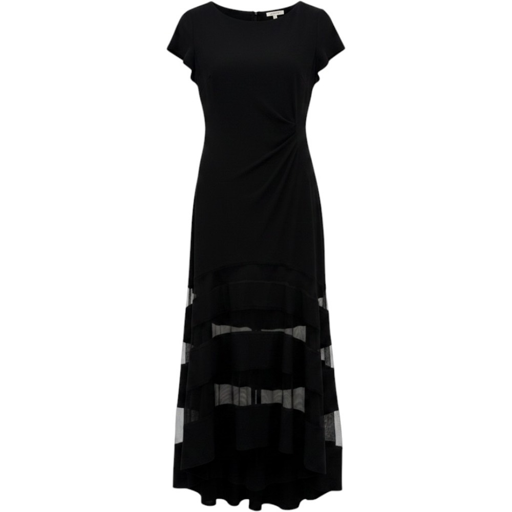 Lauren Ralph Lauren Dress Women 10 Black Mesh High-Low Gown Flutter Sleeve Ruche